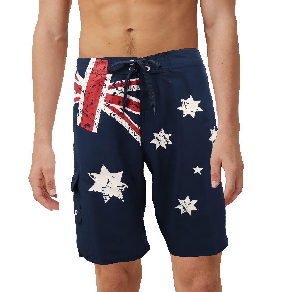 Men's Adult Board Shorts Australian Flag Australia Day Souvenir Navy Beach Wear, Navy, S