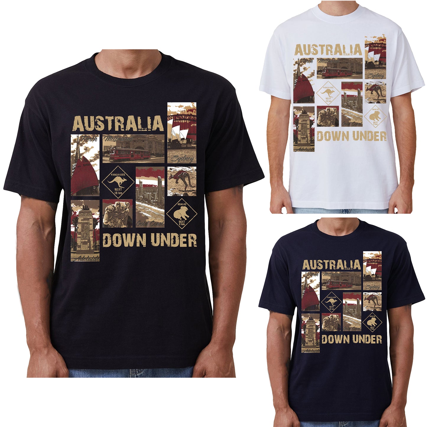 100% Cotton Australia Down Under Souvenir T-Shirt Unisex Adult Iconic Tee Top, Black, 3XL