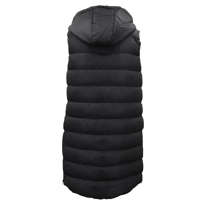 Women's Longline Padded Vest Hooded Jacket Puffer Puffy Quilted Zip Coat Gilet, Black, 12