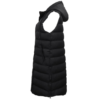 Women's Longline Padded Vest Hooded Jacket Puffer Puffy Quilted Zip Coat Gilet, Black, 14