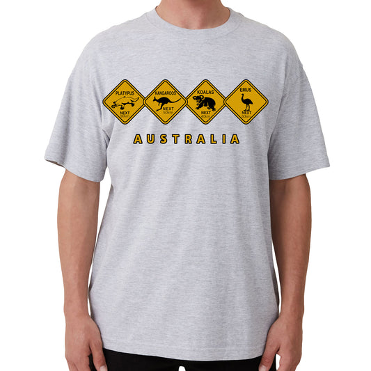 Adult Unisex 100% Cotton T Shirt Australia Wildlife Road Sign Souvenir Tee Tops, Grey, L