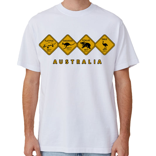 Adult Unisex 100% Cotton T Shirt Australia Wildlife Road Sign Souvenir Tee Tops, White, 3XL