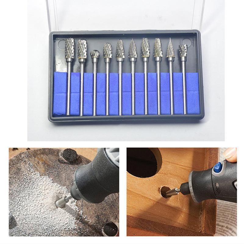 10PCS Tungsten Carbide Rotary Burr Set for Rotary Tools and Dremel - Blue Box