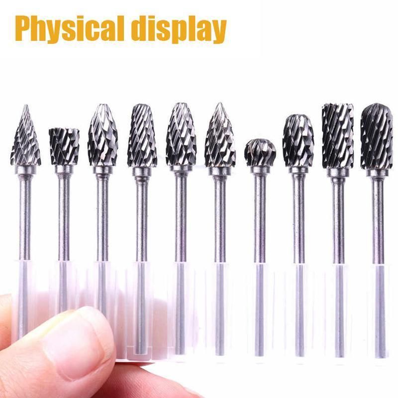 10PCS Tungsten Carbide Rotary Burr Set for Rotary Tools and Dremel - Blue Box