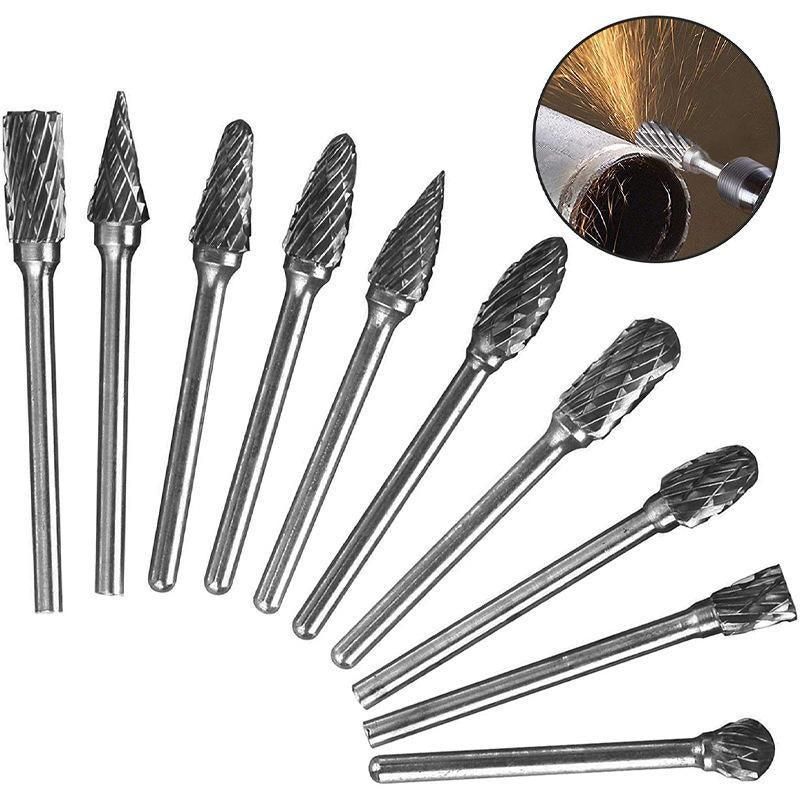 10PCS Tungsten Carbide Rotary Burr Set for Rotary Tools and Dremel - Blue Box