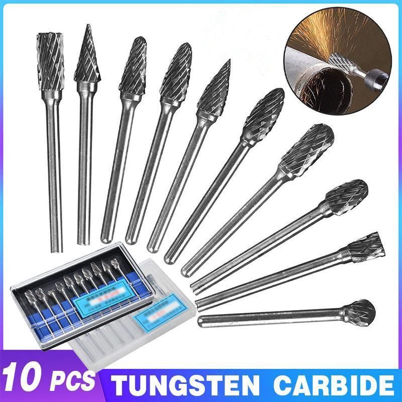 10PCS Tungsten Carbide Rotary Burr Set for Rotary Tools and Dremel - Blue Box