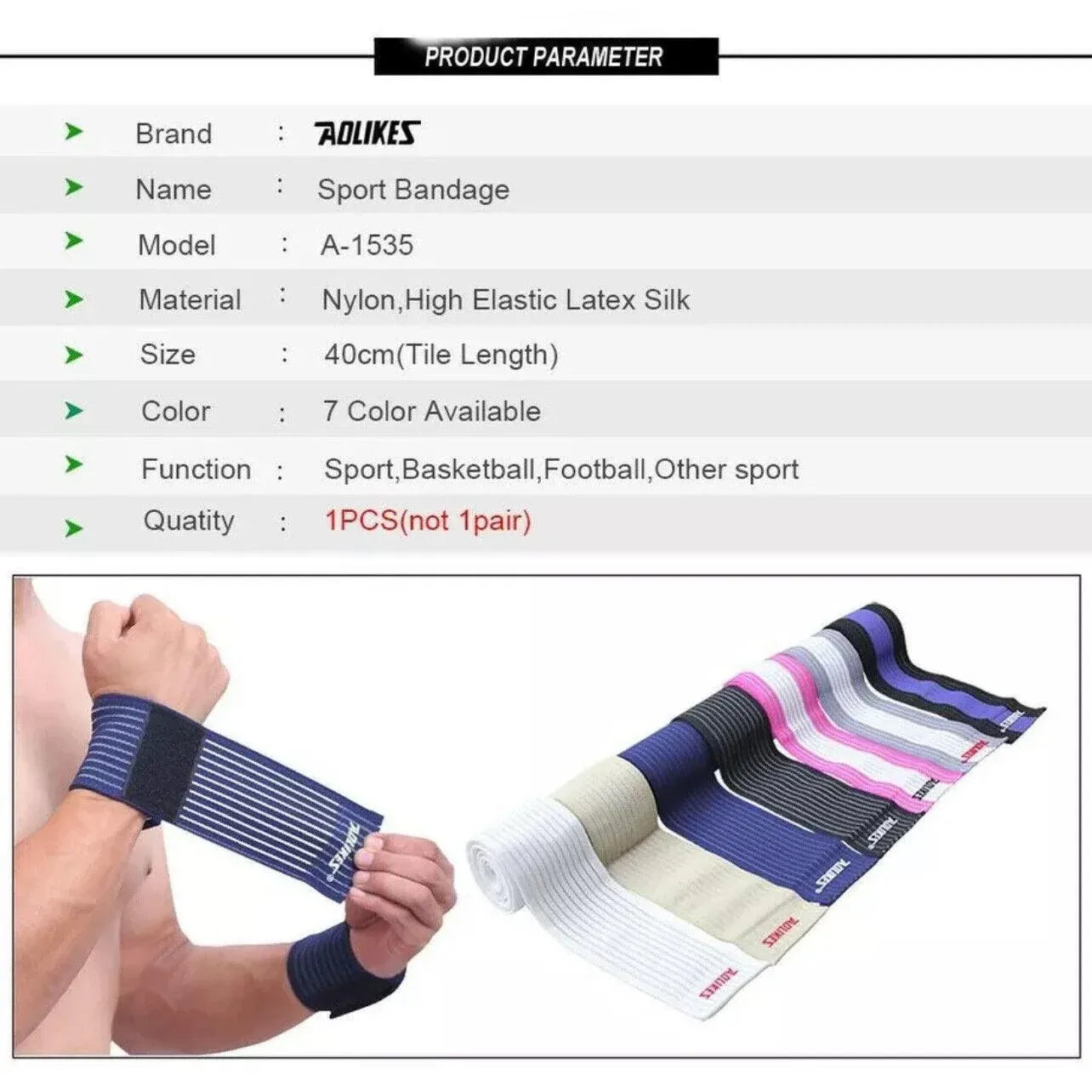 Aolikes Wrist Brace Elastic Bandage Support Sport Gym Wrap Fitness Wristband - Black