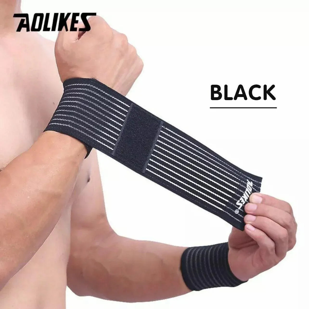 Aolikes Wrist Brace Elastic Bandage Support Sport Gym Wrap Fitness Wristband - Black+Blue