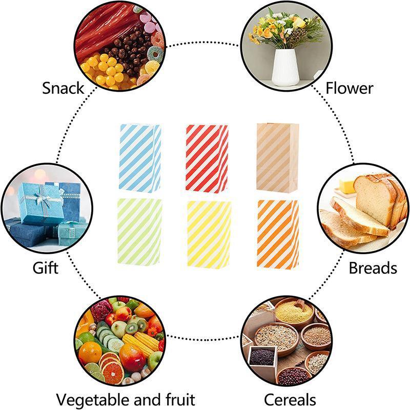 100X Colourful Plaid Kraft Paper Bag Candy Cookie Snack Cake Gift Bags 9X6X18cm - Blue
