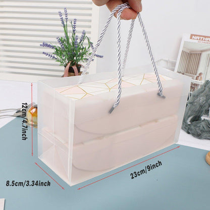 25pcs Long Strip Clamshell Packaging Box 3-Compartment Dessert Storage Box - Transparent Bag