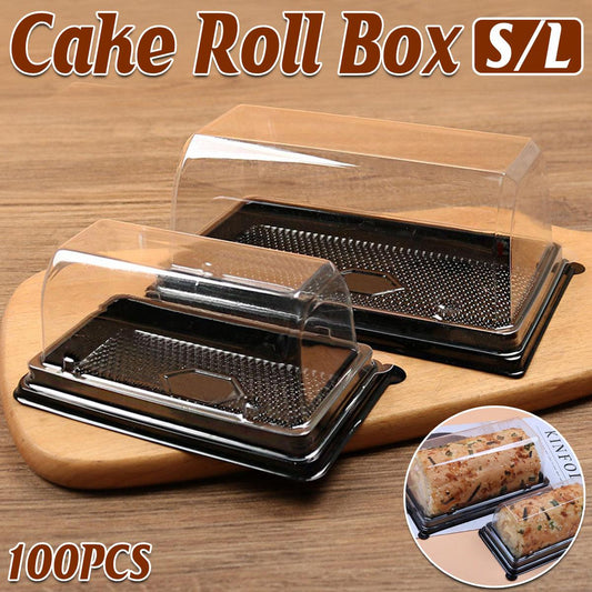 100pcs Transparent Long Arch Cake Box Baking Bread Omelet Packaging Container - Large