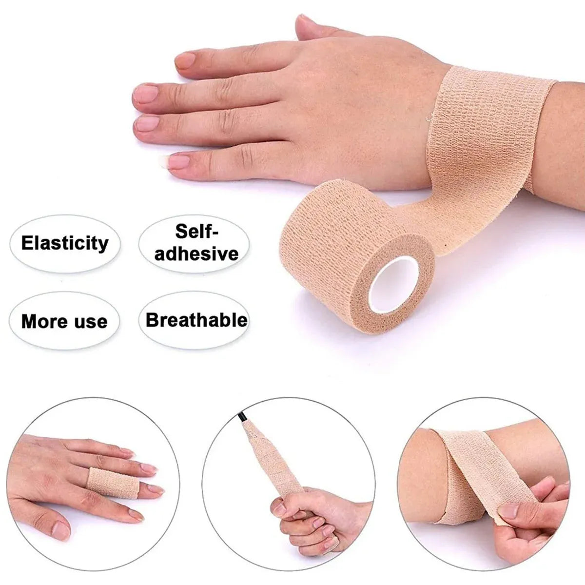 6PCS Self Adhesive Elastic Wrap Non Woven Cohesive Tape for Sports and Daily Use - 5cm
