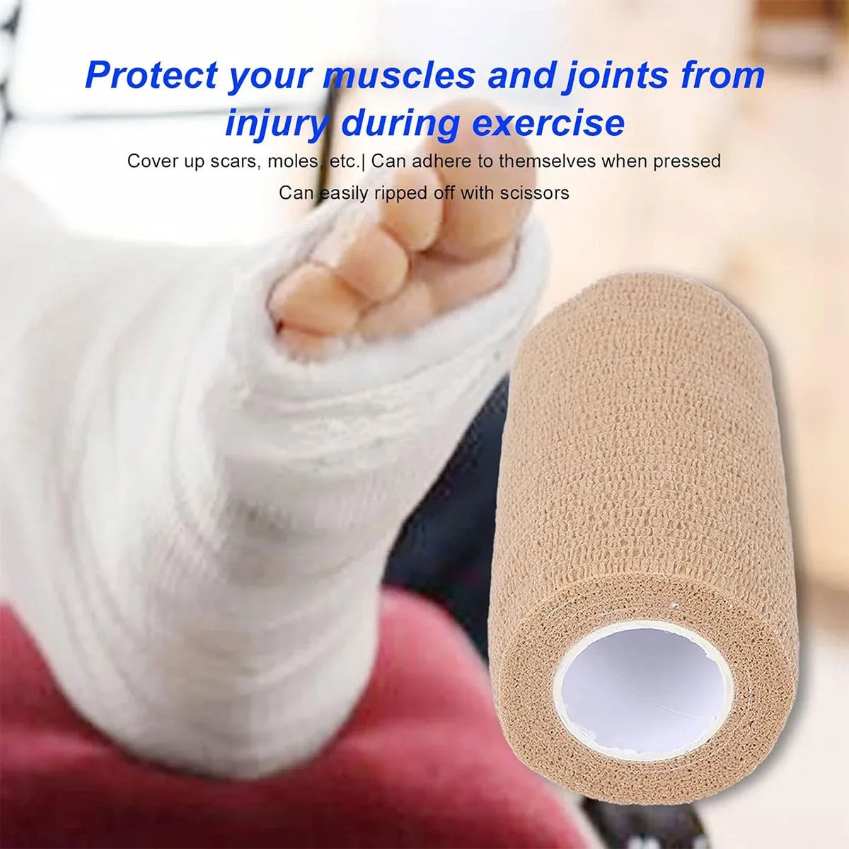 6PCS Self Adhesive Elastic Wrap Non Woven Cohesive Tape for Sports and Daily Use - 7.5cm