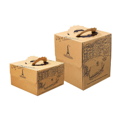 10pcs Elegant European Style Kraft Paper Cake Boxes Dessert Packaging Containers - Double Height - 6inch