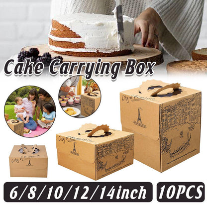 10pcs Elegant European Style Kraft Paper Cake Boxes Dessert Packaging Containers - Single Height - 6inch