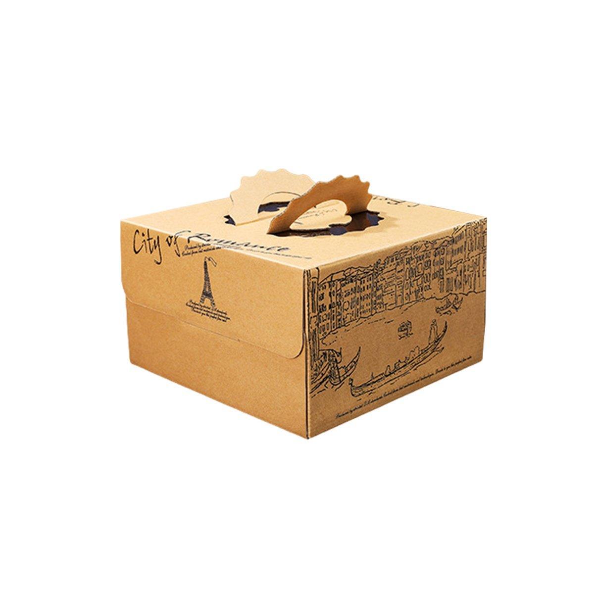 10pcs Elegant European Style Kraft Paper Cake Boxes Dessert Packaging Containers - Single Height - 6inch