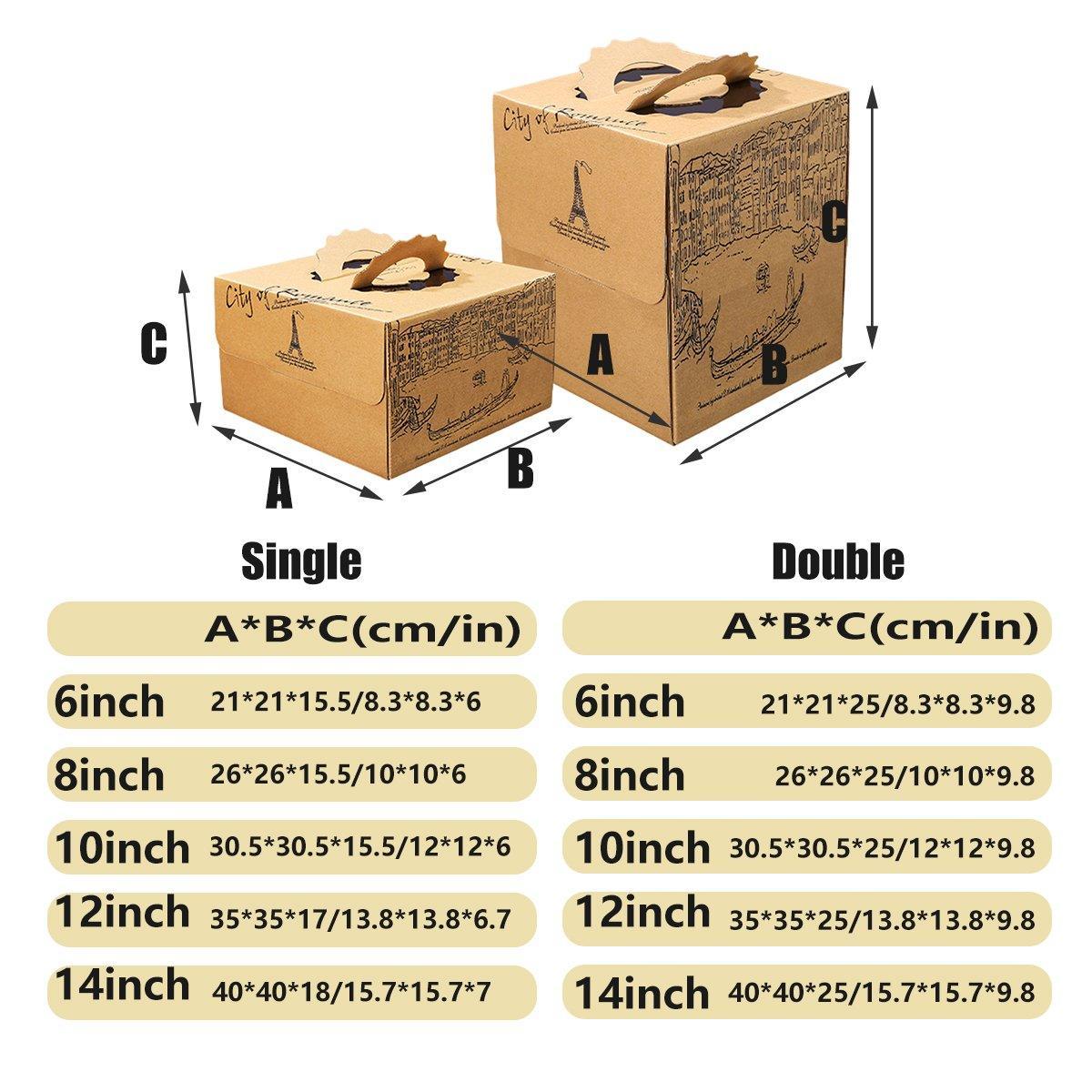 10pcs Elegant European Style Kraft Paper Cake Boxes Dessert Packaging Containers - Single Height - 8inch
