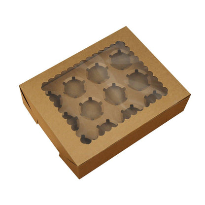 25Pcs Paper Cupcake Box with Window for Party Wedding Bakery Gift Packaging - 1 Hole