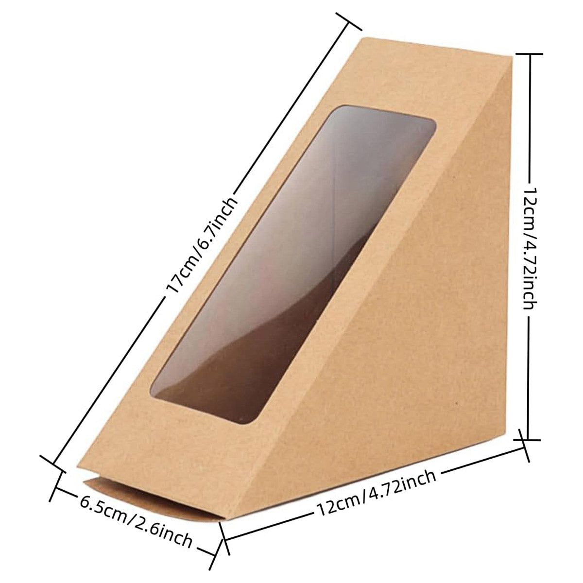 100PCS Sandwich Wedge Box Triangle Paper Container Cupcake Cake Box with Window - White