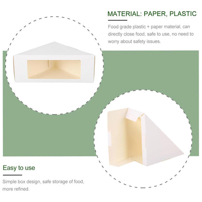 100PCS Sandwich Wedge Box Triangle Paper Container Cupcake Cake Box with Window - White