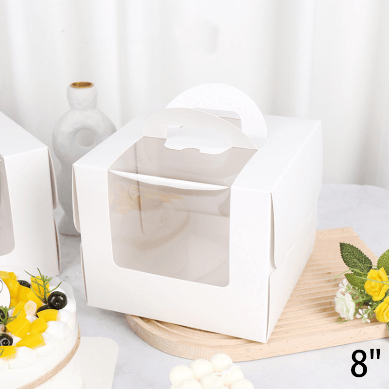 8 Inch Cake Box with Window Paper Packaging Box Handle for Party Wedding Bakery - 10PCS
