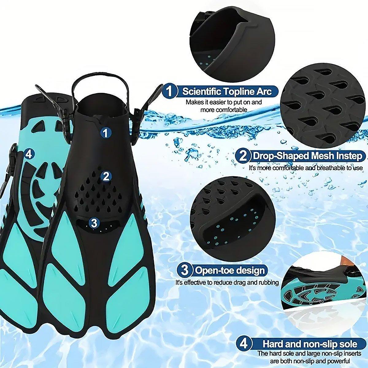 Adjustable Diving Flippers Swim Fins for Snorkeling Freestyle Training Gear - Blue-S/M