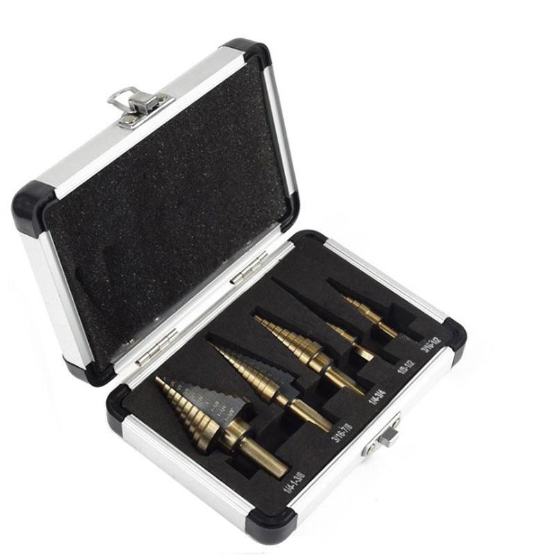 5PCS Titanium HSS Step Drill Bit Set High Speed Steel Cone Hole Cutter Kit Case
