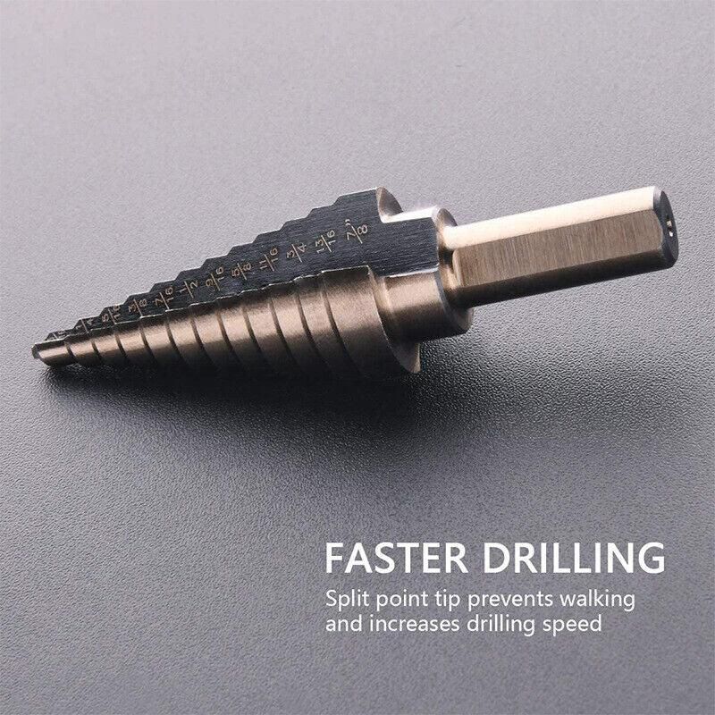 5PCS Titanium HSS Step Drill Bit Set High Speed Steel Cone Hole Cutter Kit Case
