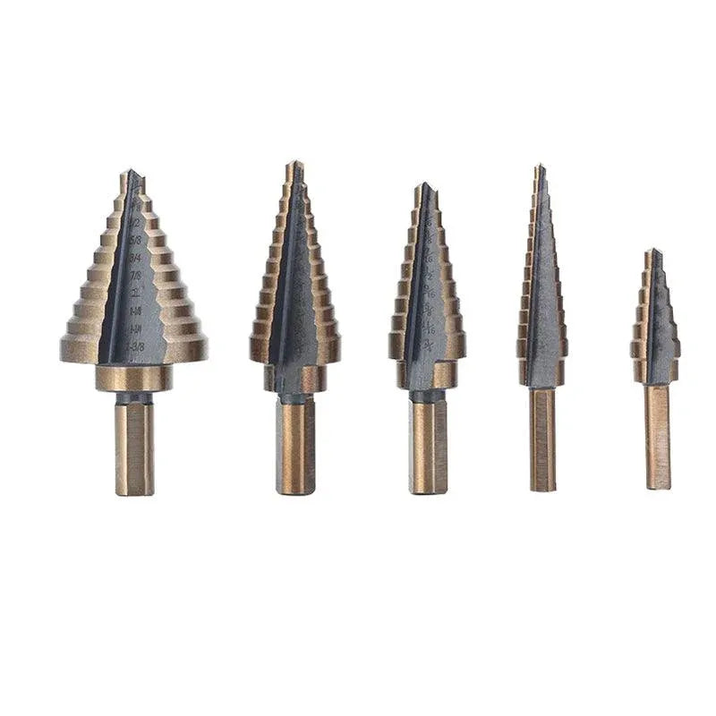 5PCS Titanium HSS Step Drill Bit Set High Speed Steel Cone Hole Cutter Kit Case