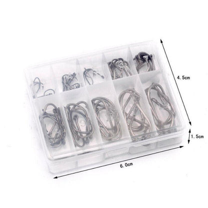 Fishing Hooks Octopus Style 100pcs Chemically Sharpened Assorted Sizes 3-12 - Black