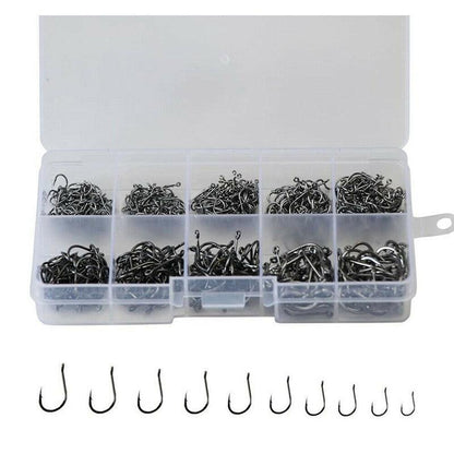 Fishing Hooks Octopus Style 100pcs Chemically Sharpened Assorted Sizes 3-12 - Black