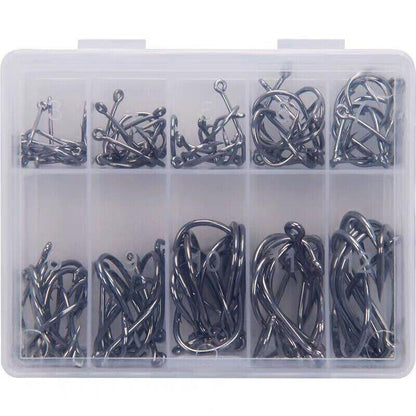 Fishing Hooks Octopus Style 100pcs Chemically Sharpened Assorted Sizes 3-12 - Black