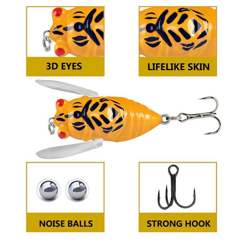 4X Winged Cicada 40mm Fishing Lure Topwater Popper Freshwater Bream Bass Bream