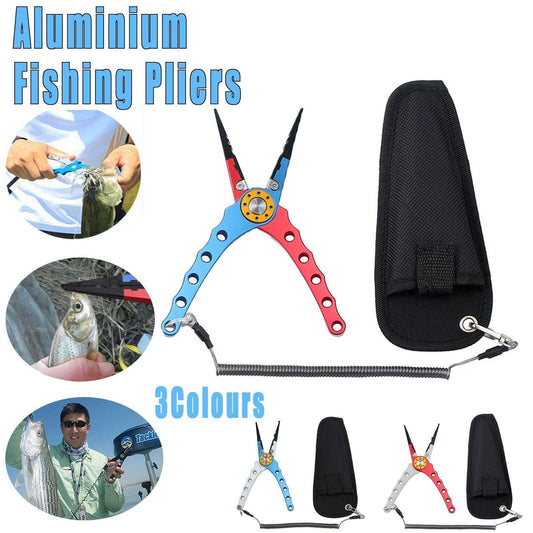 Aluminium Fishing Pliers Hook Removal Line Cutting Mono Braid Fish Grip Au Stock - Blue+Red