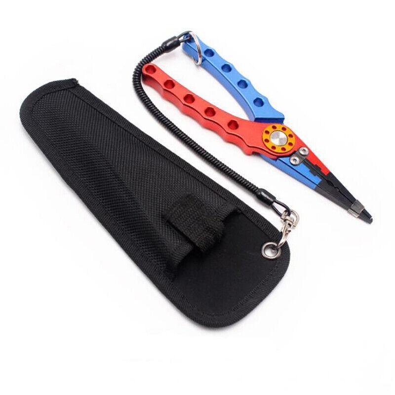 Aluminium Fishing Pliers Hook Removal Line Cutting Mono Braid Fish Grip Au Stock - Red+Silver