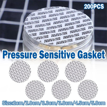 200pcs Pressure Sensitive Gasket Self Adhesive Bottle Cap Sealing Liner for Jars - 4.5cm
