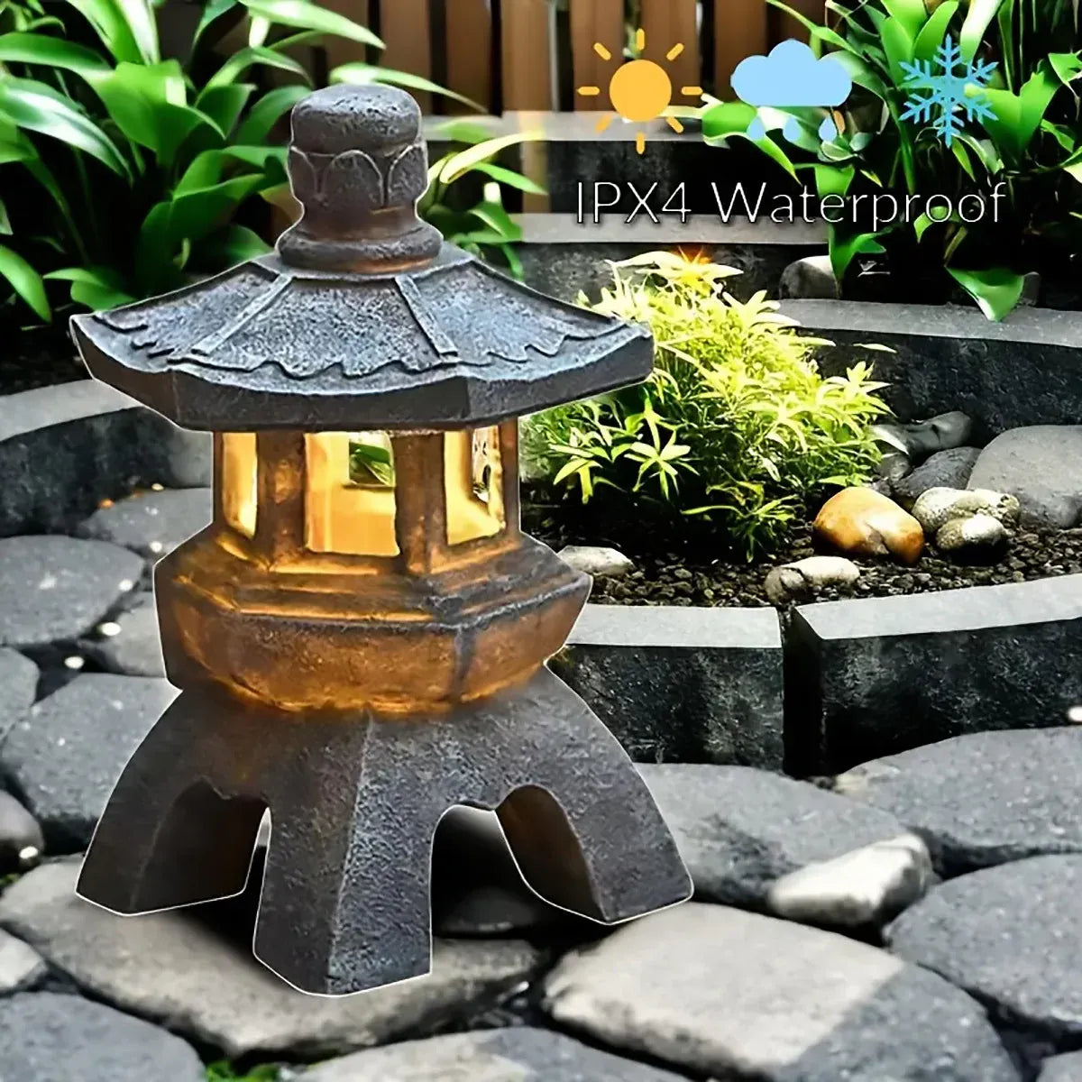 Zen Inspired Solar Pagoda Powered Outdoor Courtyard Decorative Lights Waterproof
