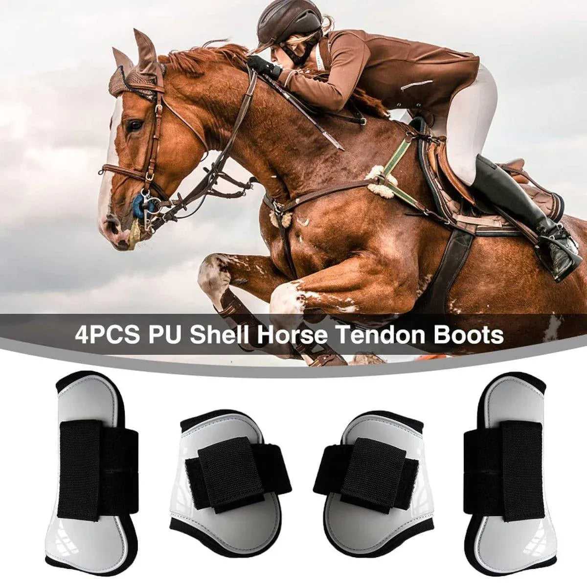 4pcs Show Jumping Horse Leg Warmers Gaiters for Joint Protection Equine Gear - White