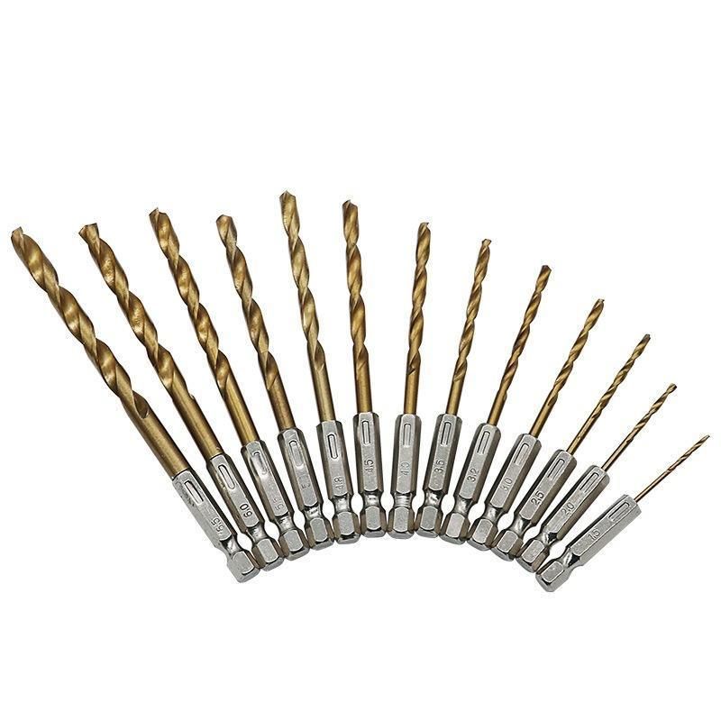 13pcs Quick Change Hss Titanium Drill Bits Hex Shank Set Soft Metal Wood Timber