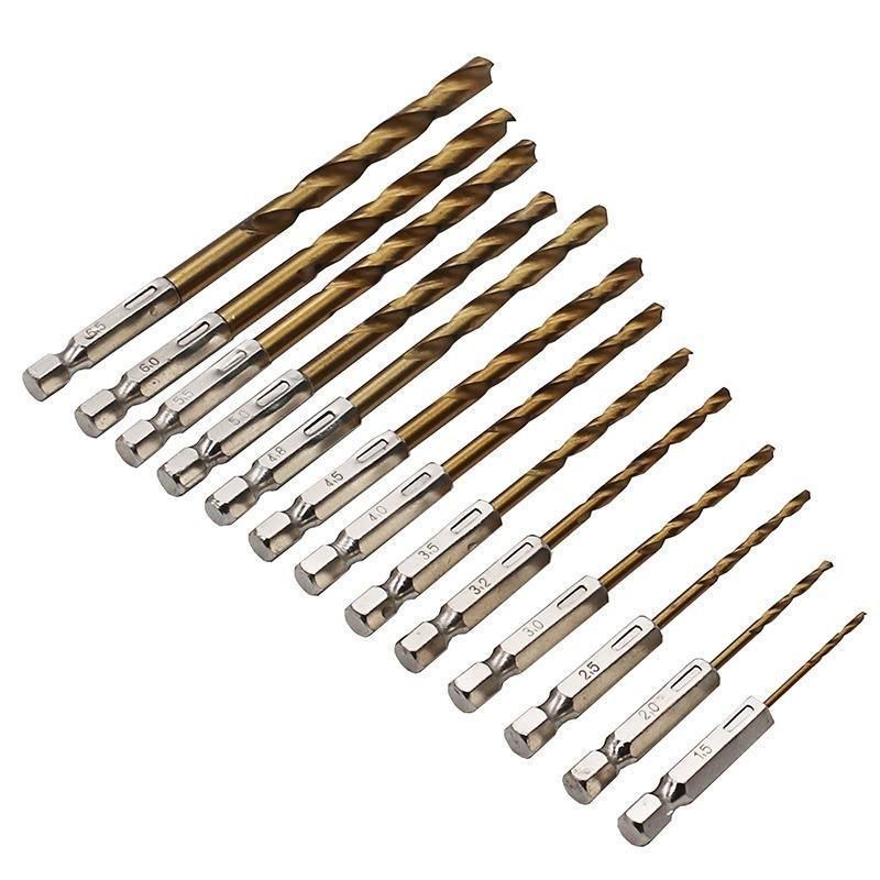 13pcs Quick Change Hss Titanium Drill Bits Hex Shank Set Soft Metal Wood Timber