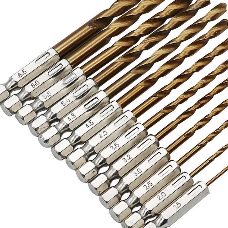 13pcs Quick Change Hss Titanium Drill Bits Hex Shank Set Soft Metal Wood Timber