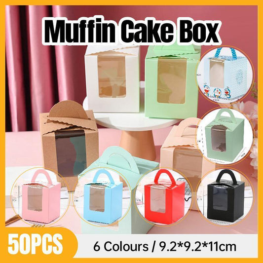 50 Pack Premium Cupcake Boxes with Window Thickened Cardboard Muffin Holders - Black