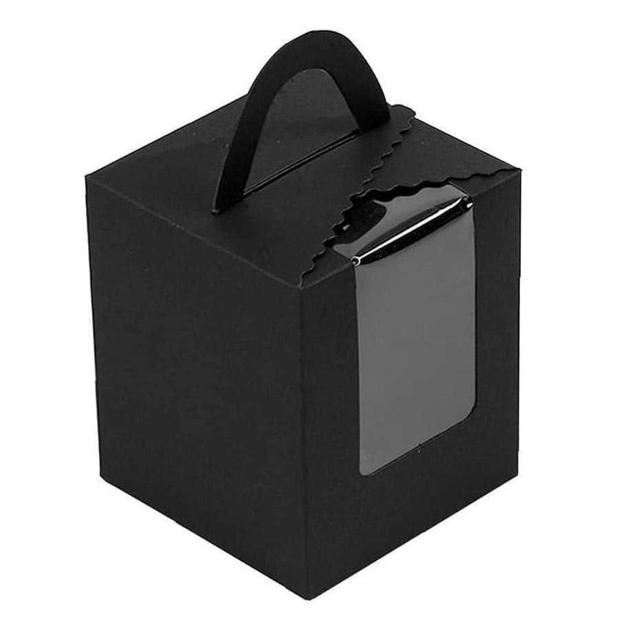 50 Pack Premium Cupcake Boxes with Window Thickened Cardboard Muffin Holders - Black