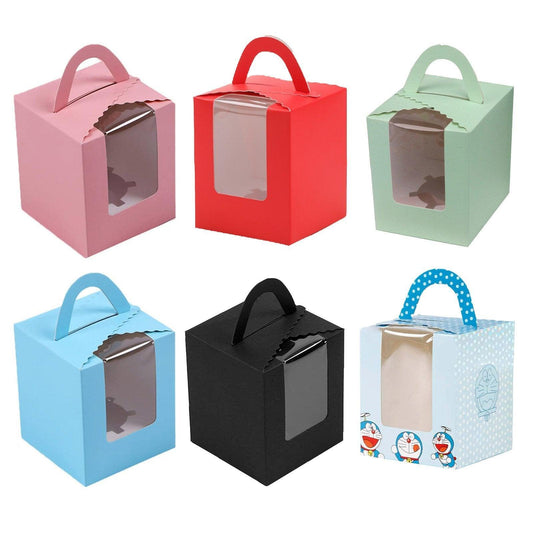 50 Pack Premium Cupcake Boxes with Window Thickened Cardboard Muffin Holders - Red