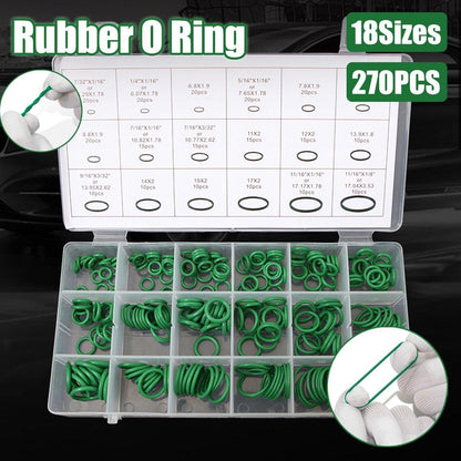 270pcs Automotive Air Conditioning Green Rubber Ring Seal Repair Box Set Seals