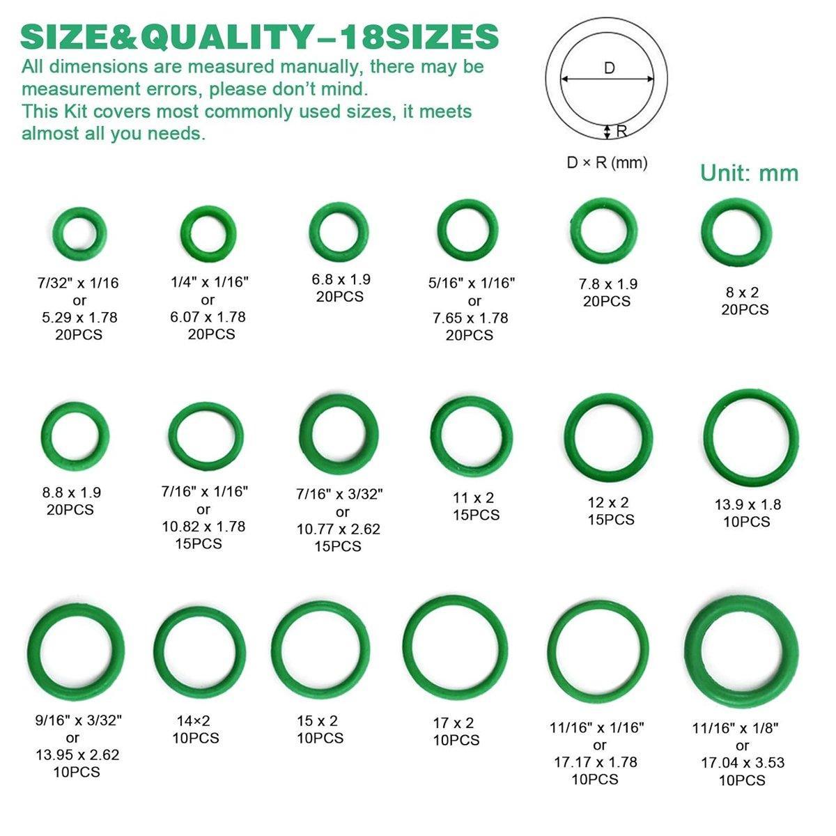 270pcs Automotive Air Conditioning Green Rubber Ring Seal Repair Box Set Seals