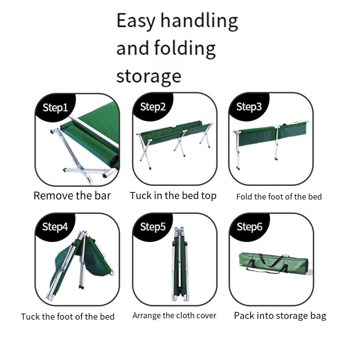 Portable Lightweight Folding Aluminum Camping Bed Ultra Light Outdoor Camp Bed - Green
