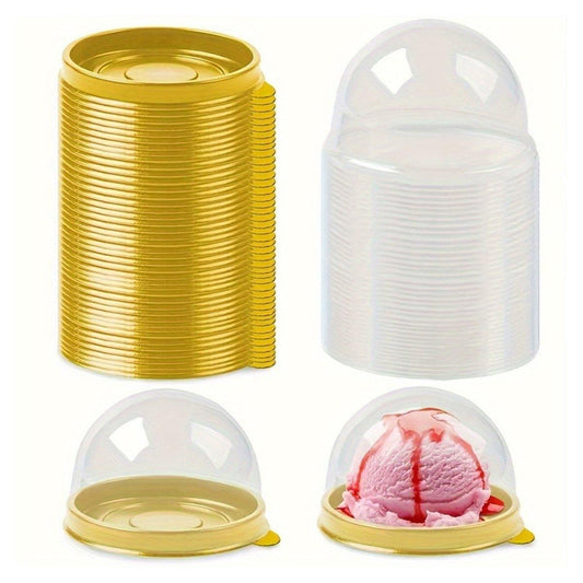 100pcs Round Gold Plastic Bakery Food Packaging Boxes for Cake Dessert Packaging
