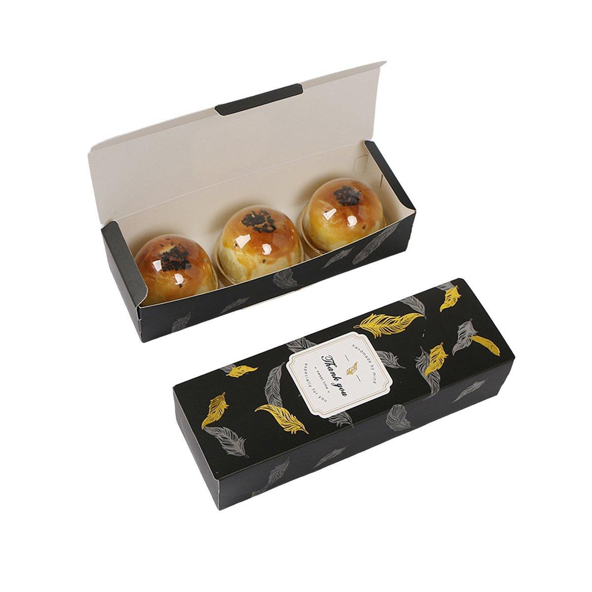 25pcs Long Strip Clamshell Packaging Box 3-Compartment Dessert Storage Box - Marble