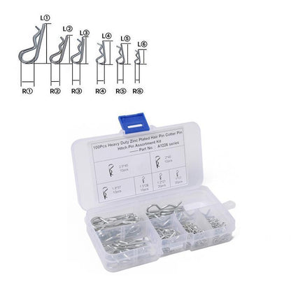 100Pcs Heavy-Duty Zinc-Plated R Clips Pin Tractor Hitch Assortment